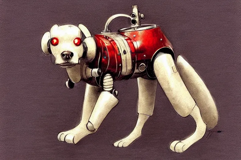 Image similar to adventurer ( ( ( ( ( 1 9 5 0 s retro future android robot dog. muted colors. ) ) ) ) ) by jean baptiste monge!!!!!!!!!!!!!!!!!!!!!!!!! chrome red