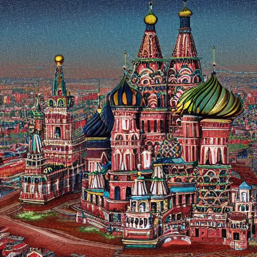 Prompt: city of moscow made of clay, 1 9 2 0 ’ s colored pencil, highly detailed, highly accurate, abstract art, deep aesthetic, 8 k, highly ornate intricate details, cinematic lighting, rich colors, ray tracing, hyperrealistic, photorealistic, cinematic landscape, trending on artstation,