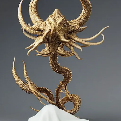 Image similar to angelarium, illithid, cthulhu, white with gold accents, sculpture by ellen jewett