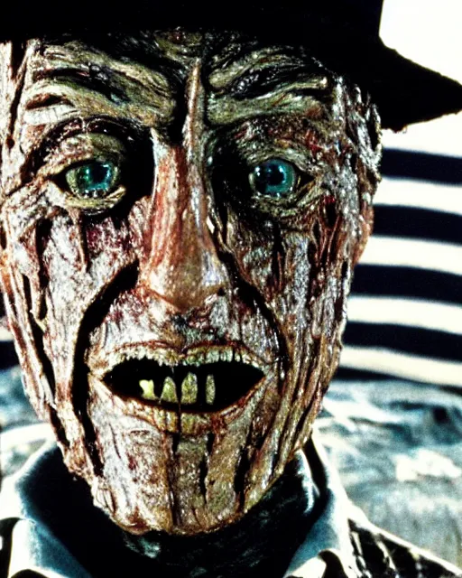Image similar to film still close - up shot of bill clinton as freddy krueger from the movie nightmare on elm street. photographic, photography