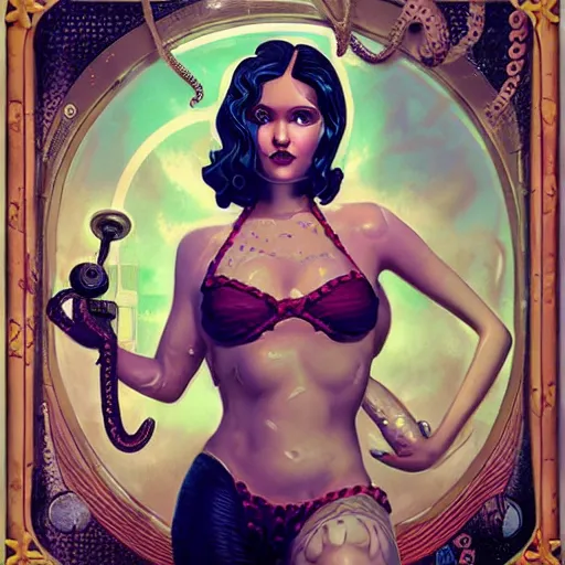 Prompt: lofi underwater bioshock bikini portrait, octopus, Pixar style, by Tristan Eaton Stanley Artgerm and Tom Bagshaw.