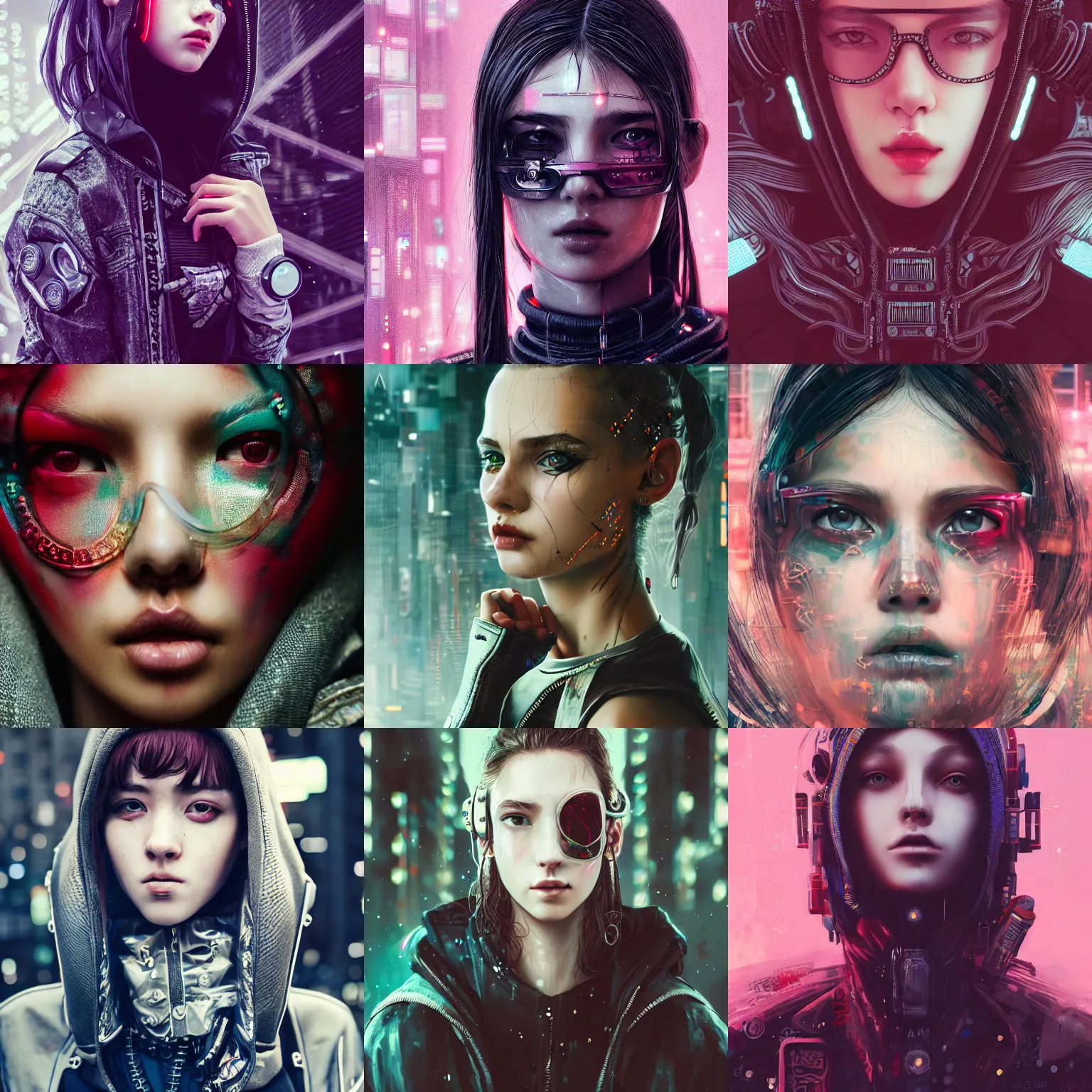 Prompt: very cool girl wearing cyberpunk intricate streetwear, beautiful, detailed portrait, intricate complexity, by wlop. 4 k, beautiful, cinematic dramatic atmosphere