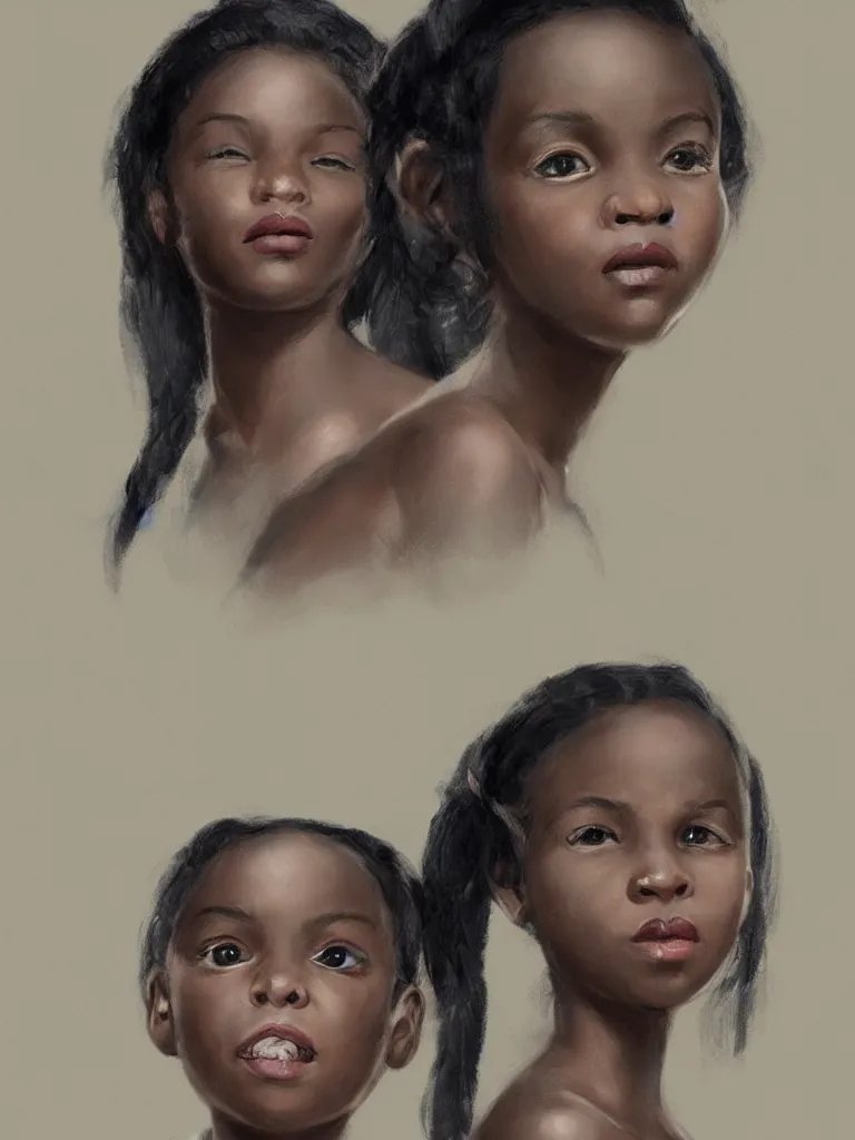 Prompt: beautiful black girl portrait by Disney Concept Artists, blunt borders, rule of thirds