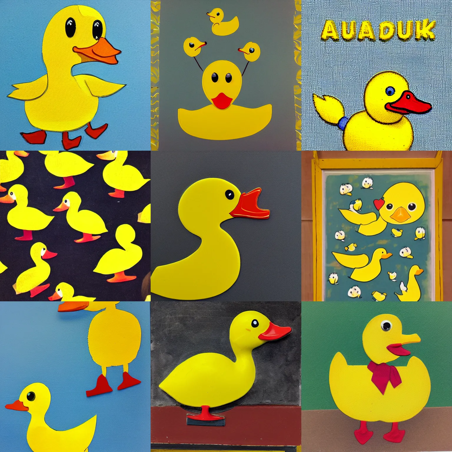 Prompt: a cute yellow duck school photo