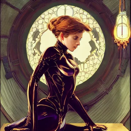 Image similar to Erin Moriarty as Cat Woman, highly detailed, digital painting, artstation, concept art, smooth, sharp focus, illustration, ArtStation, art by artgerm and greg rutkowski and alphonse mucha and J. C. Leyendecker and Edmund Blair Leighton and Katsuhiro Otomo and Geof Darrow and Phil hale and Ashley wood and Ilya repin and Charlie Bowater