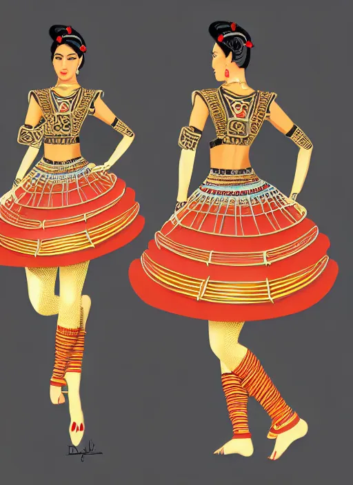 Prompt: Assamese bihu mekhela sador pattern gamosa style princess fashion costume design by , D&D futuristic retrofuturistic-sci-fi dynamic, modern stylish glamour tutu, smoked layered, sheath, tunic, laced, ornate cosplay, fantasy, ornamental, intricate, elegant, sensual, highly detailed digital painting, artstation, concept art, painterly, golden ratio, sharp focus, illustration, art by artgerm, Alphonse Mucha and Zdzisław Beksiński