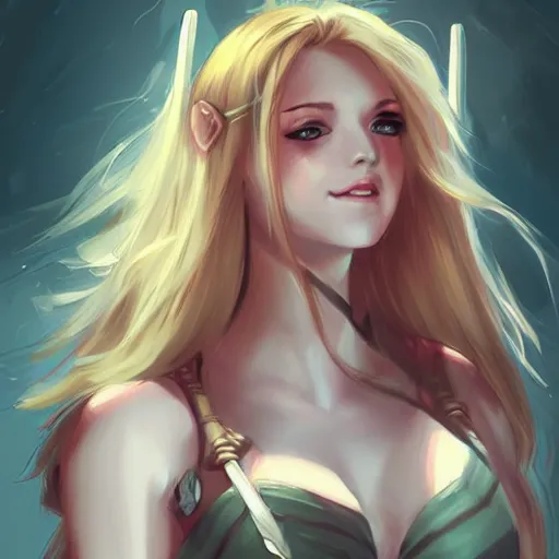 Image similar to very beautiful female barbarian, smiling, flirty, eye contact, perfect face, perfect body, drawn by charlie bowater