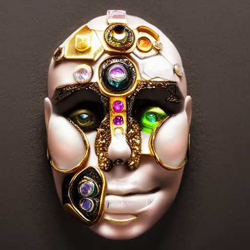 Prompt: female with visible gems inlaid her skin, cyberpunk style, gems, cameo, marble, gold, bones, 8k, details, studio lighting, realism