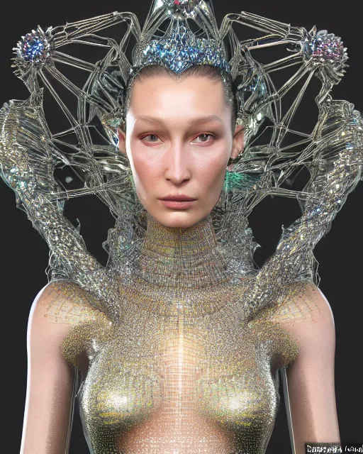 Image similar to a highly detailed metahuman 4 k close up render of an alien goddess bella hadid as alien in iris van herpen dress schiaparelli in diamonds crystals swarovski and jewelry iridescent in style of alphonse mucha gustav klimt trending on artstation made in unreal engine 4