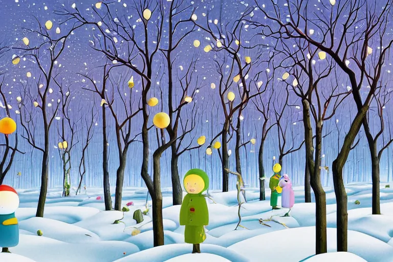 Image similar to A surreal winter forest landscape with barren trees by Chiho Aoshima and Salvador Dali