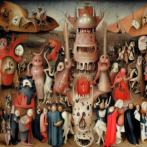 Image similar to disco party of demons and angels in hieronymus bosch style, hyper detailed, hyper realistic, dark humour