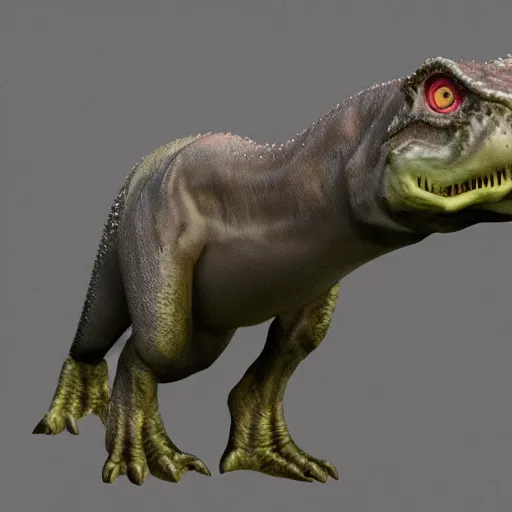 Image similar to trex with mouse teeth and mouse ears, fully body rendering