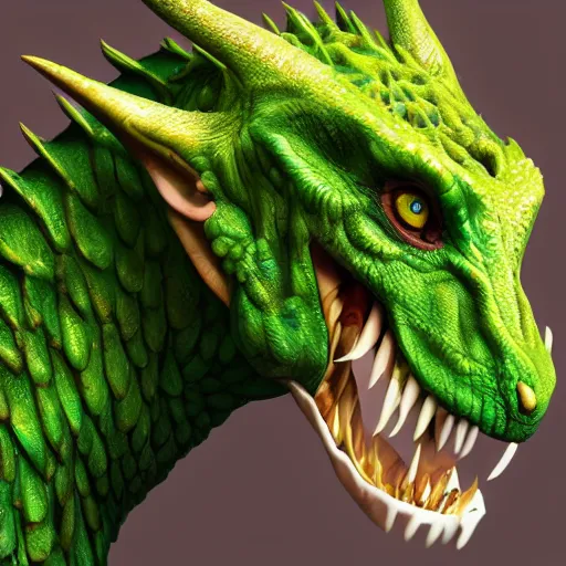 Prompt: realistic, full body portrait, painting, large green dragon, kodachrome, cgi, hd, detailed