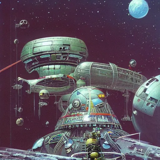 Image similar to abandoned space station, peter elson, tony roberts, jim burns, chris foss, angus mckie