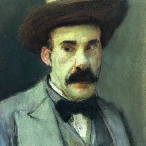 Image similar to detailing character concept portrait of clown by James McNeill Whistler, on simple background, oil painting, middle close up composition