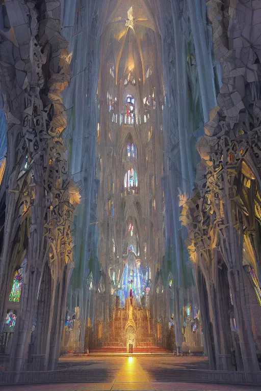 Image similar to sagrada familia cathedral and shiba ， anime fantasy illustration by tomoyuki yamasaki, kyoto studio, trending on artstation 8 k