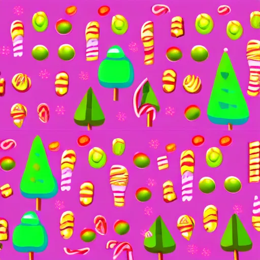 Prompt: candy landscape, mobile game background, match 3, pink hills, candy canes, chocolate, vector art, very detailed, artstation