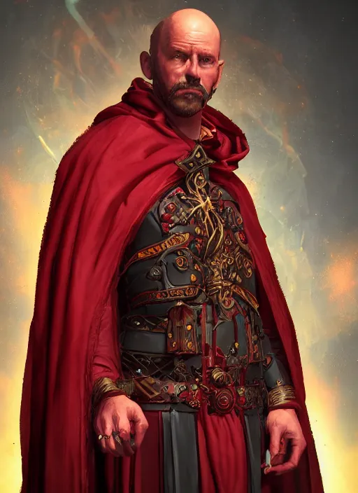 Image similar to a fantasy comic book style portrait painting of red priest in lord of mysteries, unreal 5, daz, hyper realistic, octane render, rpg portrait, ambient light, dynamic lighting