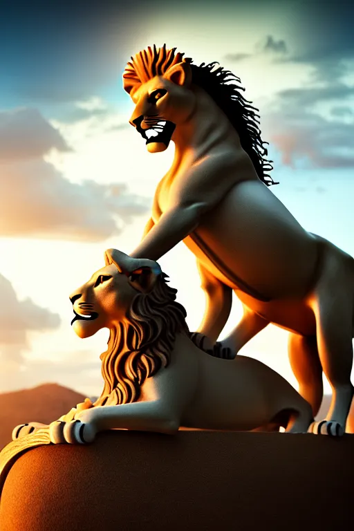 Image similar to girl riding on a lion, 2 0 year old girl, extremely detailed, high quality, 4 k, cinematic, dramatic lightning, photo realistic, beautiful face, highly detailed face