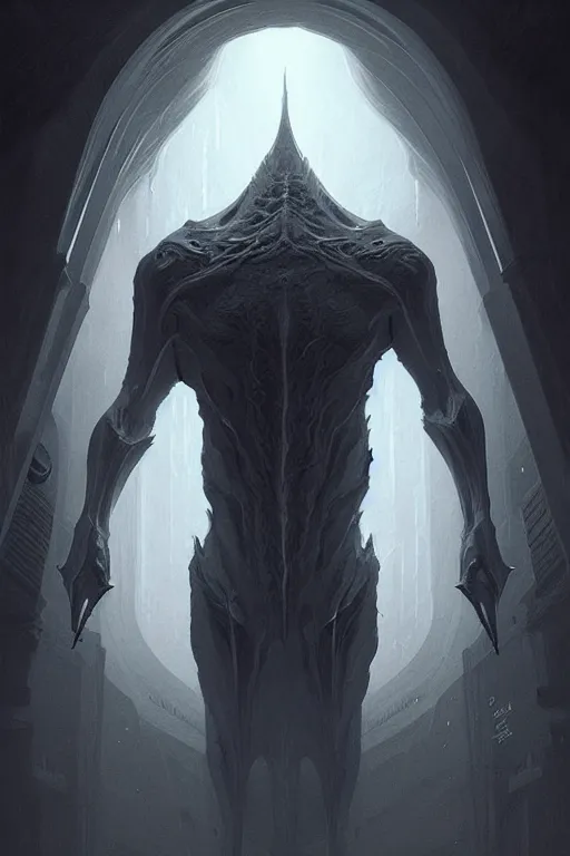 Image similar to professional concept art of a symmetrical ominous floating terrifying thing in a dark room by artgerm and greg rutkowski ( thin white border ). an intricate, elegant, highly detailed digital painting, concept art, smooth, sharp focus, illustration, in the style of cam sykes, wayne barlowe, igor kieryluk.