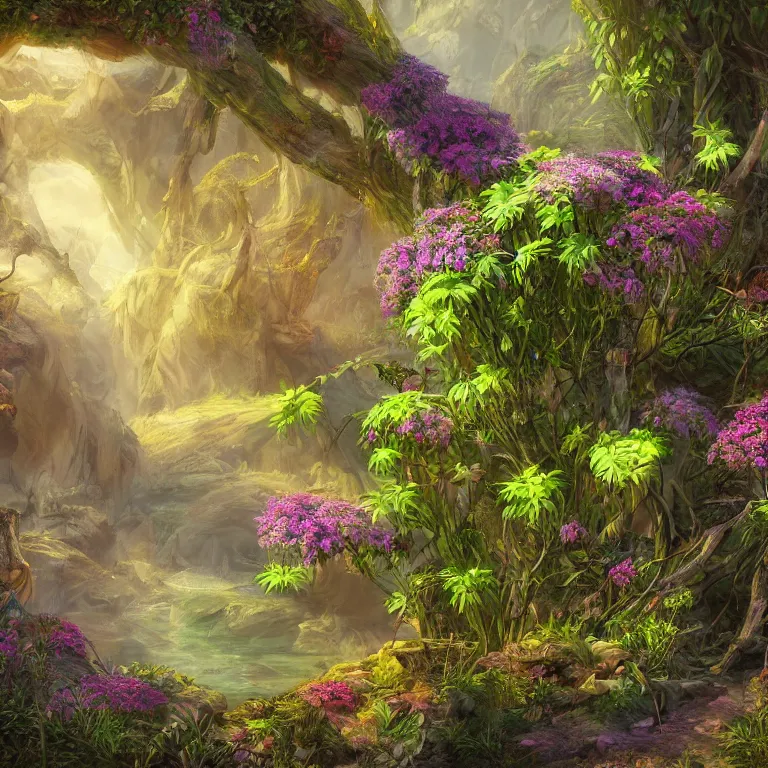 beautiful fantasy flower garden, saturated, detailed