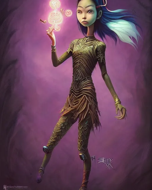 Image similar to an epic fantasy comic book style painting of a young malaysian woman, flying magician, lace, expressive, pastel palette, dark piercing eyes, tan skin, beautiful futuristic hair style, awesome pose, character design by mark ryden pixar hayao miyazaki, ue 5