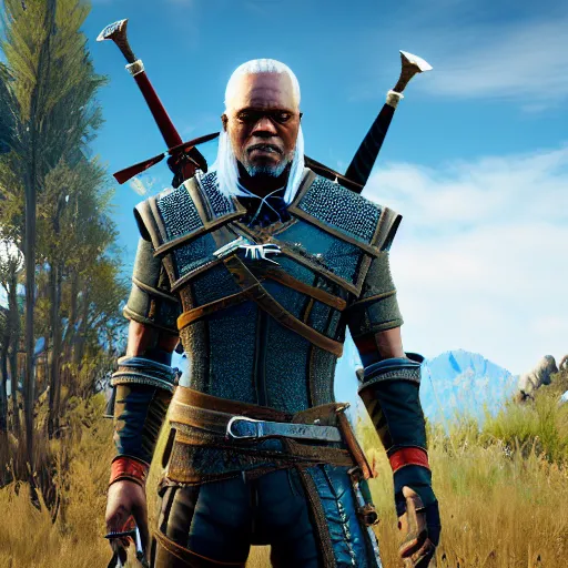 Image similar to Samuel L Jackson in The Witcher 3, gameplay, 8k, HD