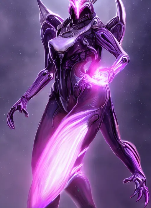 Image similar to cinematic close shot, galactic sized goddess, proportional stunning beautiful hot female warframe, detailed sleek cyborg female dragon head, metal ears, sleek purple eyes, sleek silver armor, smooth fuschia skin, floating in space, holding a planet, epic proportions, epic size, epic scale, furry art, dragon art, giantess art, warframe fanart, furaffinity, deviantart