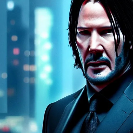 Image similar to john wick, cyberpunk style