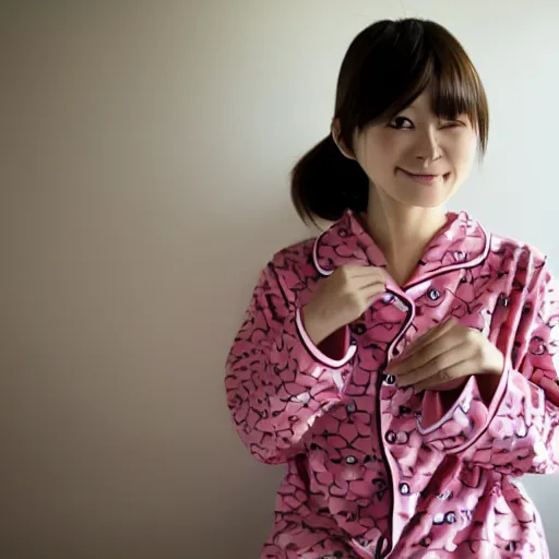 Image similar to photo of a cute girl wearing Japanese comfy pajamas, kawaii,