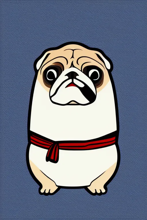 Prompt: Pug that is a sumo wrestler, sticker, colorful, illustration, highly detailed, simple, smooth and clean vector curves, no jagged lines, vector art, smooth