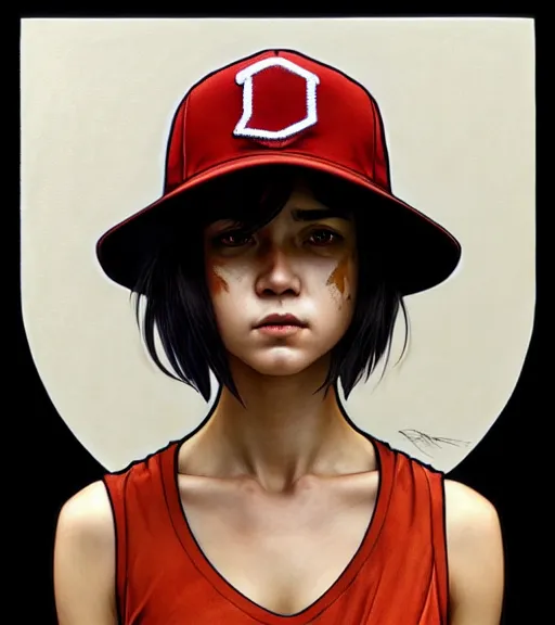 Prompt: symmetry ( clementine from the walking dead wearing her iconic baseball ( letter d ) hat portrait ) ultra detailed, intricate, anime, dynamic lighting, digital art, digital painting, art station, wlop, sharp focus, illustration, art by artgerm and greg rutkowski and alphonse mucha