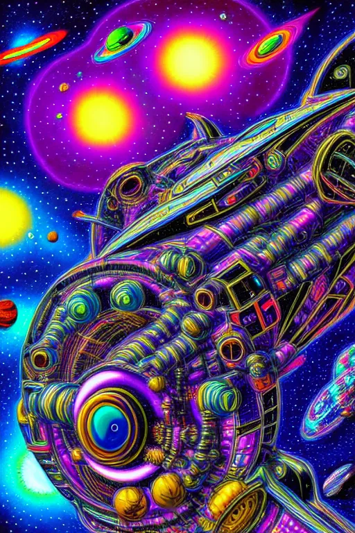 Image similar to maximalist detailed space scene lowbrow scifi artwork by kidsquidy. ray tracing hdr polished sharp in visionary psychedelic fineart style