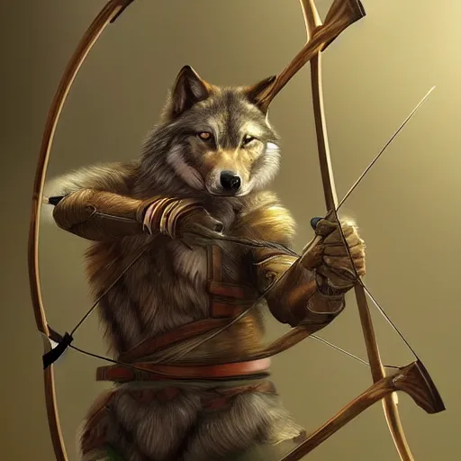 Image similar to A Wolf Archer, digital art, award winning, artstation, masterpiece, very detailed, oil painting