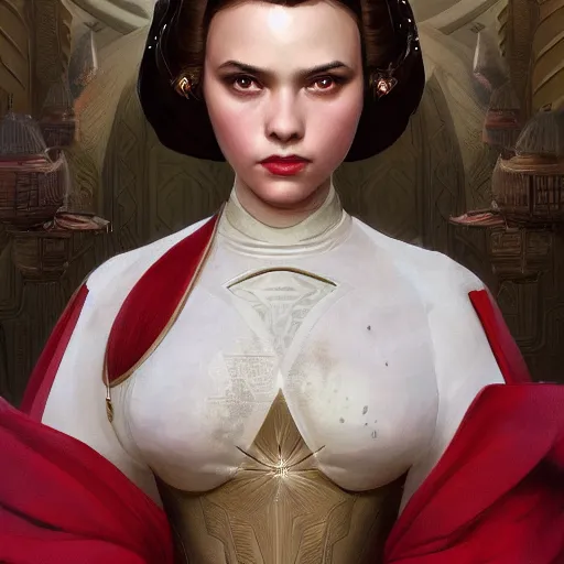 Image similar to ultra realistic illustration, scarlett estevez as princess amidala, intricate, elegant, highly detailed, digital painting, artstation, concept art, smooth, sharp focus, illustration, art by artgerm and greg rutkowski and alphonse mucha