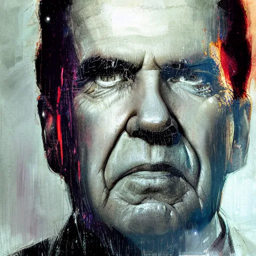 Prompt: portrait of richard nixon as doctor strange, by jeremy mann.