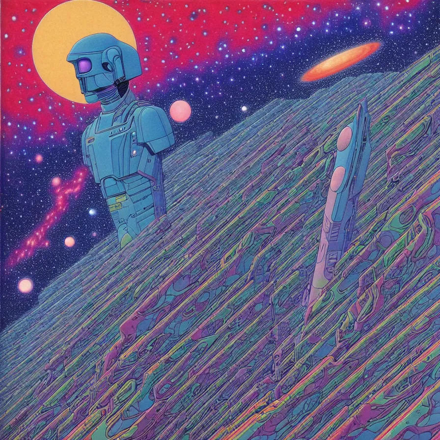 Image similar to ( ( ( ( beautiful edge of the galaxy ) ) ) ) by mœbius!!!!!!!!!!!!!!!!!!!!!!!!!!!, overdetailed art, colorful, artistic record jacket design