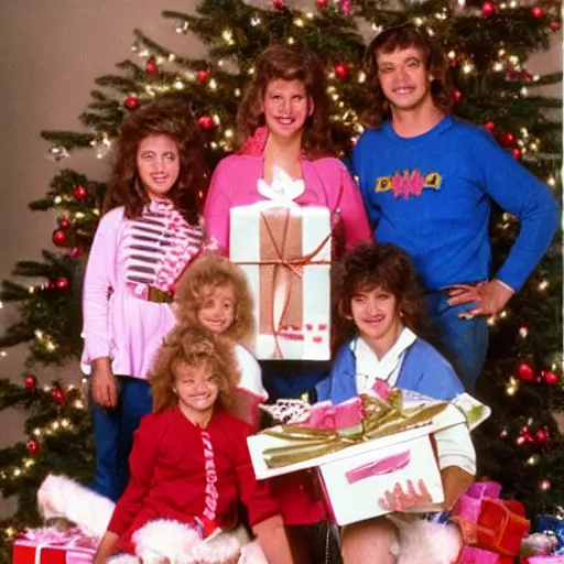 Prompt: 8 0 s family photos of opening christmas gifts