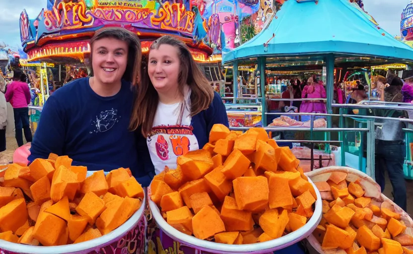 Image similar to two sweet sweet sweet potatoes at a funfair