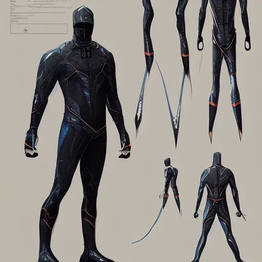 Image similar to a hero named rope man, his suit is black and blue and he has a bat like wing suit under it, mystic, concept art, artstation, greg rutkowski, reference sheet