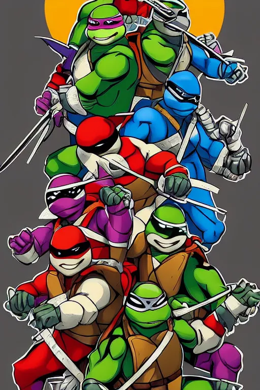 Image similar to the teenage mutant ninja turtles as power rangers, mosaic