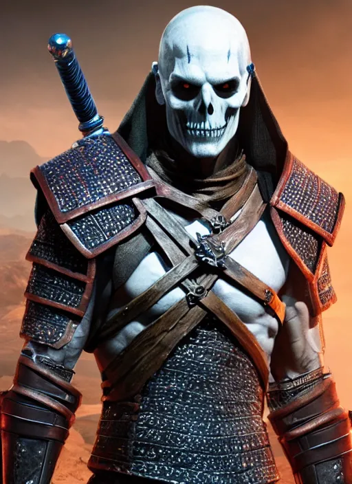 Image similar to movie still of skeletor as letho in the witcher 2, gameplay, 8 k, hd