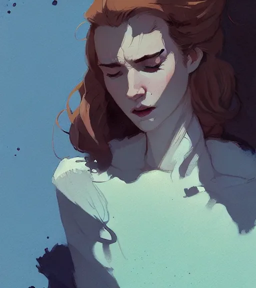 Image similar to portrait of cullen with a beautiful woman he loves by atey ghailan, by greg rutkowski, by greg tocchini, by james gilleard, by joe fenton, by kaethe butcher, dynamic lighting, gradient light blue, brown, blonde cream and white color scheme, grunge aesthetic