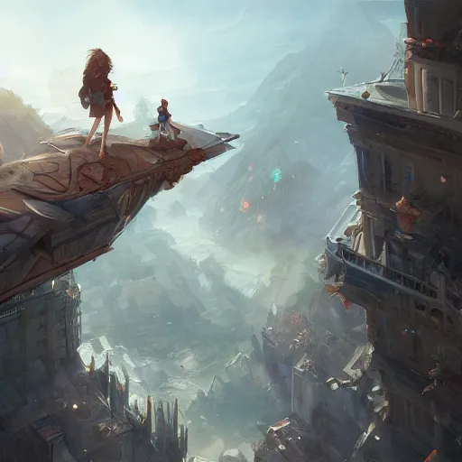 Image similar to young travelers jump from the roof into another multiverse, wlop, concept art, digital painting, trending on artstation, highly detailed, epic composition, 8 k uhd