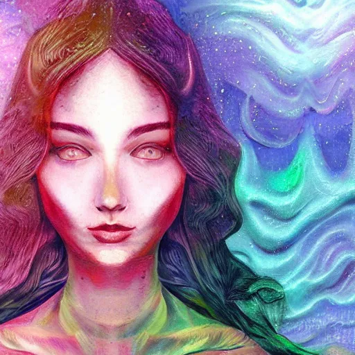 Image similar to beautiful detailed artistic portrait of a person travelling between different astral planes. reality is more than you think. grainy and rough. fine detail. soft colour scheme. artistic painting by lurid ( 2 0 2 2 ). featured on deviantart.