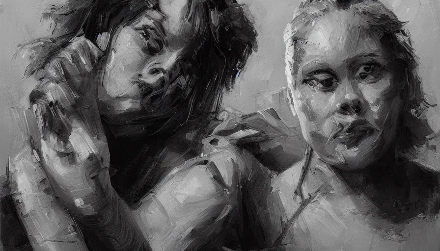 Image similar to enviroment thumbnail black and white, cgsociety, oil painting by jama jurabaev, extremely detailed, brush hard, artstation, high quality, brush stroke