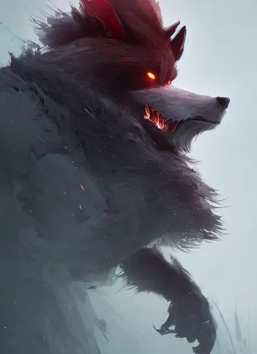 Image similar to handsome dark gray male anthropomorphic wolf fursona, long red hair wearing destiny 2 armor. character design by cory loftis, fenghua zhong, ryohei hase, ismail inceoglu and ruan jia. artstation, volumetric light, detailed, photorealistic, fantasy, rendered in octane