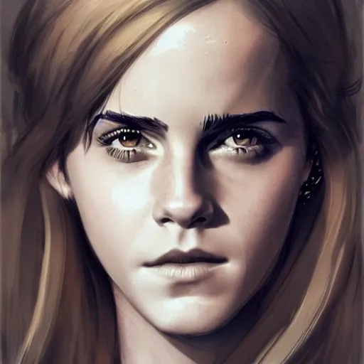 Image similar to drawing of emma watson wearing a knight armor, beautiful piercing eyes, hyper realistic face, in the style of greg rutkowski, fantasy, amazing detail, epic, elegant, smooth