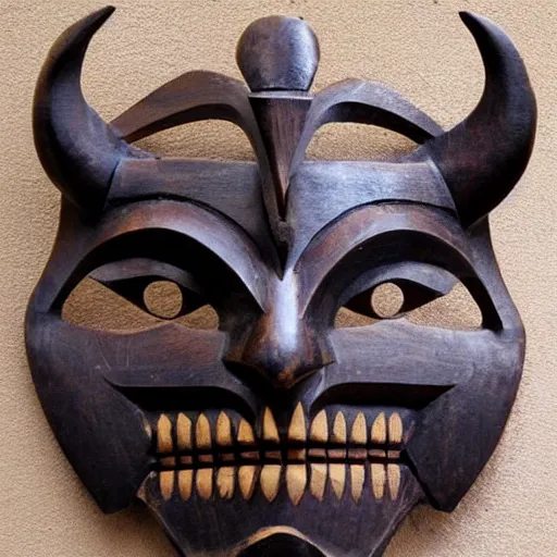 Image similar to symmetry!! ancient beautiful demon angle wooden mask