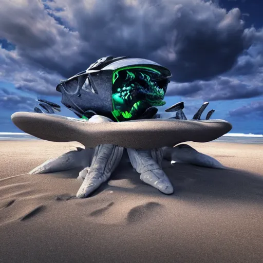 Prompt: ! dream 8 k hd detailed octane render of an alien spaceship crashed on a beach